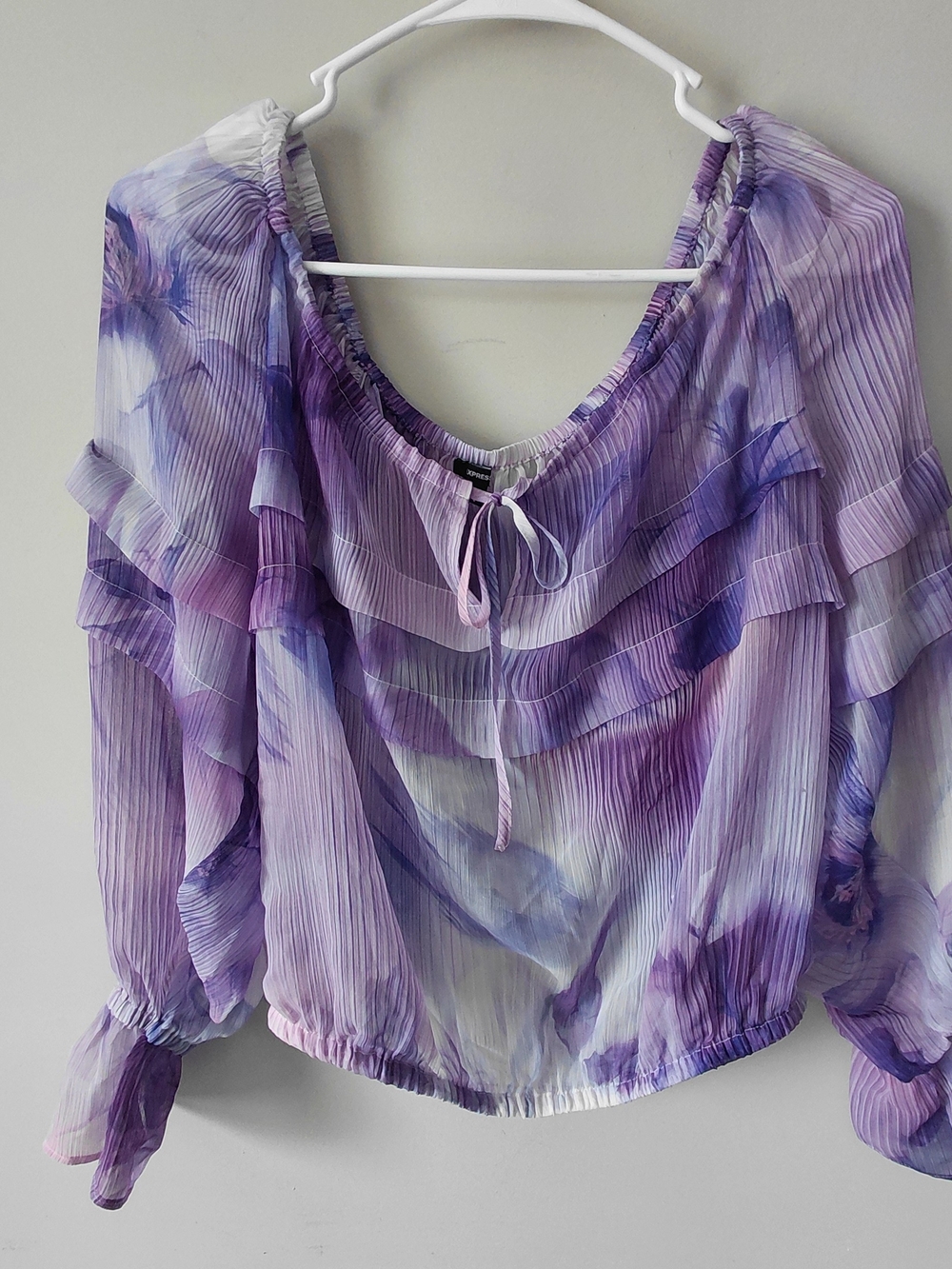 Express Lavender Floral Ruffle Peasant Blouse